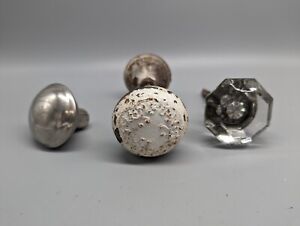 Antique Door Knobs Metal Glass Mixed Lot Of 4 Vintage Used