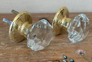 L K Vintage Clear Crystal Glass Door Knobs Set Brass No Chips 10 Points