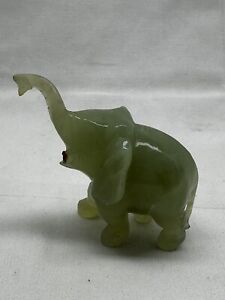 Vintage Chinese Carved Lime Green Jade Elephant W Broken Left Horn 2 25 