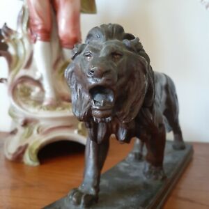 Authentic Early Bronze Lion Sculpture French Animalier Barye Detailed Casting