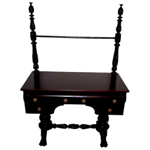 Antique Empire Style Mahogany Desk Table Vanity Dual Pedestal Legs Claw Feet