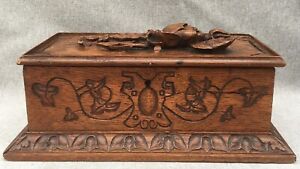 Antique Hand Carved Wood Flowers Black Forest Box Germany 10 