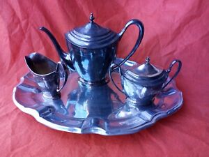 Antique Art Deco Pairpoint Sheffield Silver Plate Tea Cofee Set 4pc 100year Old