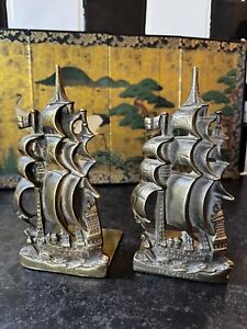 Antique Hms Revenge Sailing Ship Bookends Brass Navy Pirate Ahoy