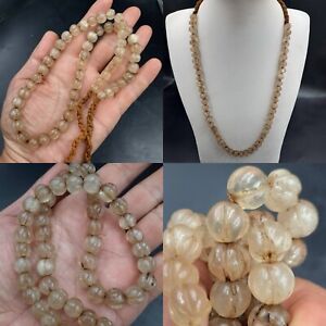 Wonderful Ancient Himalayan Crystal Quartz Melon Carved Beads Necklace
