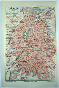 Brussels Belgium Original 1905 City Map By Meyers Antique