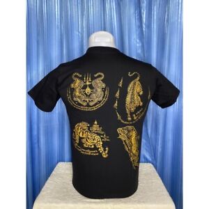 T Shirt Size Xxl 4tiger Talisman Black Color Cloth Pha Sak Yant Muay Thai Amulet