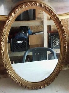 Vintage French Provincial Style Ornate Gold Resin Large Oval Mirror