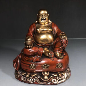 20cm China Old Brass Bronze Copper Maitreya Buddha Buddhism Statue