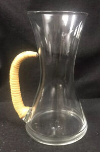 Unusual Carl Aubock Glass Raffia Handled Vase Creamer Mid Century Modern