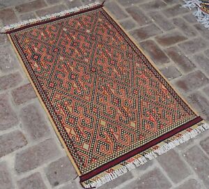 2 8 X 4 4 Handmade Vintage Afghan Turkmen Yamut Wool Small Persian Kilim Rug 3x5