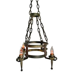 Antique Arts And Crafts Wrought Iron Chandelier Four Lights