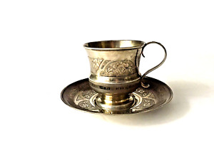 Russian 84 Sterling Silver Tea Coffee Cup Gilded Antique Free Shipping 