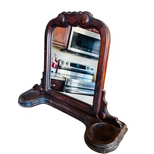 Vtg Wood Antique Dressing Table Mirror 23 W X 9 D X 17 5 H Shaving Stand Vanity