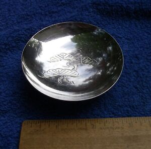 Vintage Japanese Pure Silver Small Footed Dish Engraved Fungus Sailboat Mark Nr