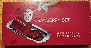 Vintage Wm Rogers Silverplate Cranberry Set Spoon Plate In Original Box 10 
