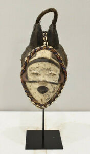 African Gabon Punu Female Mask Hand Carved Wood