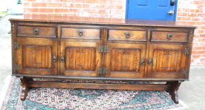 English Antique Oak Jacobean Sideboard Buffet Bar Cabinet