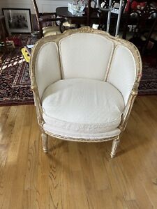 Louis Xv Gilded Curved Back French Styled Upholstered Chair