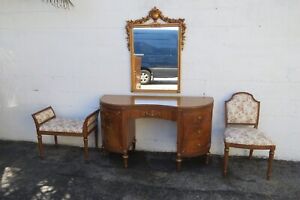 Vanleigh French Carved Kidney Vanity Makeup Table Mirror Stool And Chair 5363