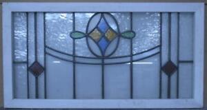 Old English Leaded Stained Glass Window Transom Geometric 41 1 4 X 21 3 4 