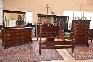 Rare Antique Solid Mahogany Full Size Bedroom Set By Kling Furniture