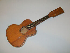 Old Antique Vtg Ca 1900s Folk Art Hand Made Wooden 8 String Parlor Guitar Nice