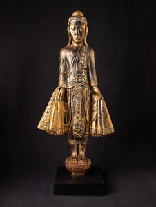 Antique Wooden Mandalay Buddha Statue From Burma 19th Century