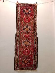 Vintage Gorgeous Hand Knotted Oriental Karaja Hallway Corridor Runner Wool Rug