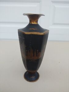 Vintage Brass Black Damascene Small Vase Japanese Mixed Metal 6 Hx2 1 4 W