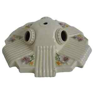 Porcelier Porcelain Ceiling Light Fixture Flush Mount Floral Art Deco 3 Bulb
