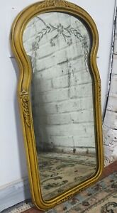 Vtg Antique Art Deco Era 1930s Painted Gesso Etched Glass Wall Mirror 26x14