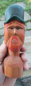Vintage Folk Art Hand Carved Wood Bust Primitive Signed Dated Great Con Cedar