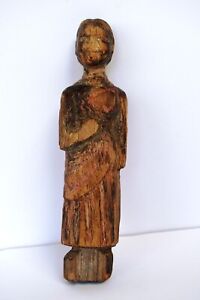 Antique Wooden Primitive Doll Putali Hand Crafted Folk Art Statue Figurine Fk