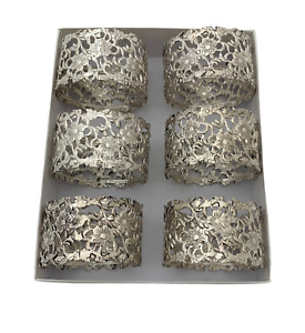 Italian 925 Sterling Silver Handmade Floral Open Lace Napkin Rings Set Of 6 