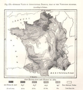 Agricultural Produce Average Value Delesse France Sketch Map 1885 Old