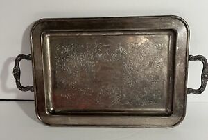 Vintage Leonard Silver Plate Butler Serving Tray Footed With Handles