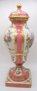 Large Old Paris Vase Florals Pink 19th Century 20 High