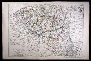 1864 Cassell Antique Map Belgium Luxemburg Brussels Antwerp Ghent Rotterdam