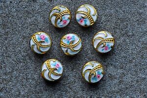 A Set Of 7 Antique Gilt French Enamel Buttons