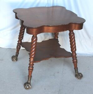 Antique Claw Glass Ball Oak Lamp Table