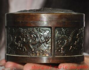 4 2 Old Collect China Dynasty Bronze Dragon Loong Casket Box Jewel Box Statue