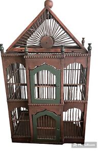 Antique Victorian Folk Art Primitive Wood Birdcage Bird House