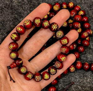 Sak Yant Timber Prayer Beads Magic Tattoo Red Wood Bracelet Amulet Buddhism Mala