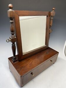 Antique Early 19th C Federal Drawer Wooden Inlaid Mirror Shaving Dresser Stand