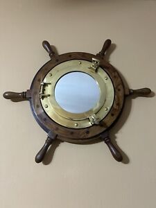 Large 19 Vintage Nautical Ships Wheel Porthole Beach Ocean Decor Wall Mirror