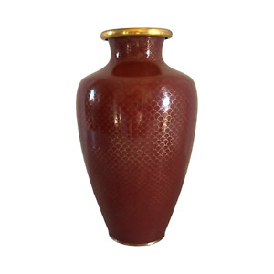Vintage Mid 20th Century Cloisonne Fish Scale Wine Red Vase