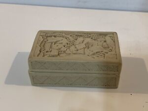Antique Chinese White Cinnabar Lacquer Box With Immortals Decorative Scene