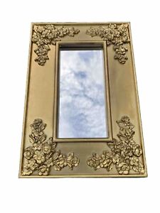 Vintage Rectangular Mirror Gesso Gold Gilt Romantic Frame Roses Floral