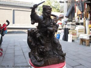 Chinese Bronze Zhao Gong Ming God Of Wealth Dragon Tiger Mammon Buddha Statue